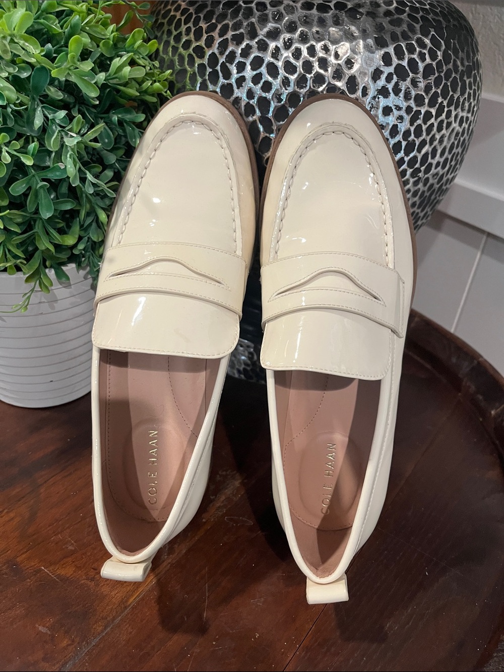 Cole Haan Women's Cream Patent Leather Penny Loafers
